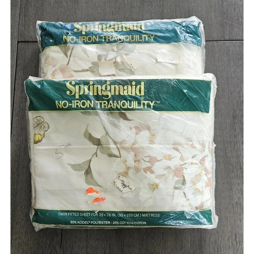 Vtg Springmaid No-Iron Tranquility Twin Fitted Sheet 39X76 Key Largo NOS Lot 2